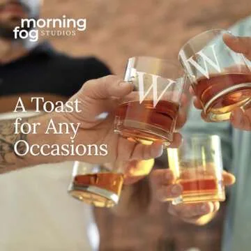 Morning Fog Studios Personalized Whiskey Glasses Set of 2, Engraved Monogram Old Fashioned Bourbon Glassware, 12.5 oz, Ideal for Men, Gifts, Birthday, Anniversary, Christmas, Groomsmen, (W)