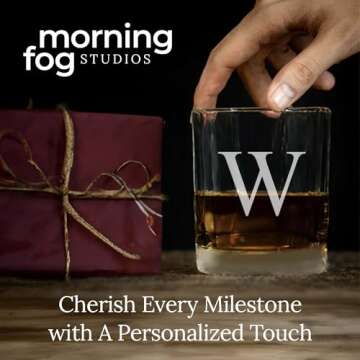 Morning Fog Studios Personalized Whiskey Glasses Set of 2, Engraved Monogram Old Fashioned Bourbon Glassware, 12.5 oz, Ideal for Men, Gifts, Birthday, Anniversary, Christmas, Groomsmen, (W)