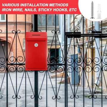 Yaocom Metal Donation Cash Box Collection Safe Suggestion Box with Lock Wall Mounted Mailbox Delivery Ballot Container for Home Office Outdoor Door(Red)