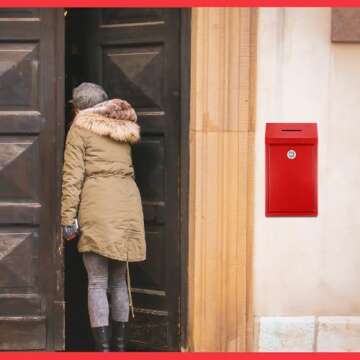 Yaocom Metal Donation Cash Box Collection Safe Suggestion Box with Lock Wall Mounted Mailbox Delivery Ballot Container for Home Office Outdoor Door(Red)