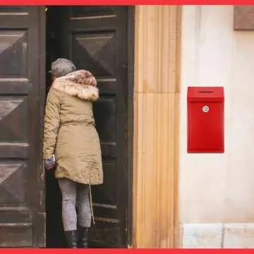 Yaocom Metal Donation Cash Box Collection Safe Suggestion Box with Lock Wall Mounted Mailbox Delivery Ballot Container for Home Office Outdoor Door(Red)