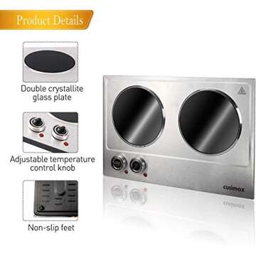 CUSIMAX 1800W Ceramic Electric Hot Plate for Cooking, Dual Control Infrared Cooktop, Double Burner, ...