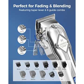 Limural Hair Clippers for Men Professional - Cordless Barber Clippers for Hair Cutting & Grooming, Rechargeable Beard Trimmer with Large LED Display & Silver Metal Casing