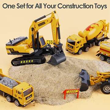 iPlay, iLearn Construction Site Vehicles Toy Set, Kids Engineering Playset, Tractor, Digger, Crane, Dump Trucks, Excavator, Cement, Steamroller, Birthday Gift for 3 4 5 Year Old Toddlers Boys Children