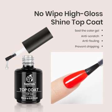 Beetles Top Coat Base Gel & Nail Glue Set-3Pcs No Wipe Top Coat & Base Coat with 5 In 1 Nail Glue Shine Effect Long Lasting Soak Off Uv Light Lamp Diy Gift for Women & Girls