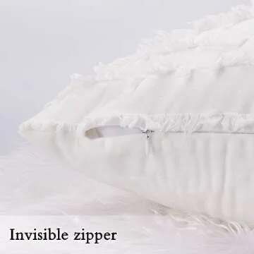 Bedwin 18 x 18 Ivory White Throw Pillow Covers Set of 2, Boho Striped Linen Decorative Pillow Cushion Covers for Couch Farmhouse Sofa Chair Living Room