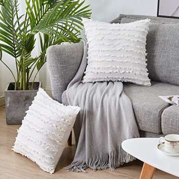 Bedwin 18 x 18 Ivory White Throw Pillow Covers Set of 2, Boho Striped Linen Decorative Pillow Cushion Covers for Couch Farmhouse Sofa Chair Living Room