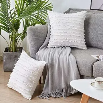 Bedwin 18 x 18 Ivory White Throw Pillow Covers Set of 2, Boho Striped Linen Decorative Pillow Cushion Covers for Couch Farmhouse Sofa Chair Living Room