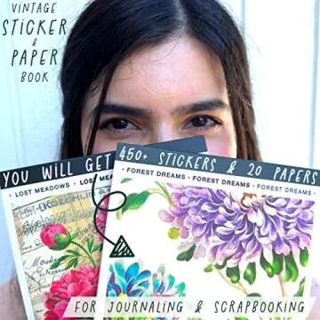 FAYWARE Washi Vintage Stickers for Scrapbooking - Ephemera Book for Journaling with 453 Stickers and 20 Scrapbook Papers. Ephemera for Junk Journals, Journaling Supplies