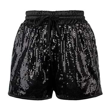 Summer Sequins Rave Shorts for Women High Waist Casual Loose A Line Hot Pants Sparkly Clubwear Night-Out Skorts, Black, Medium