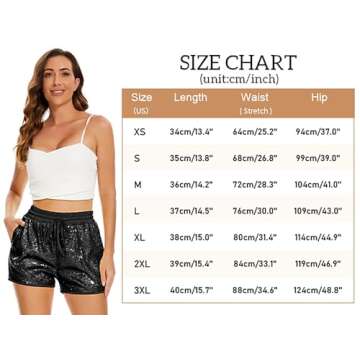 Summer Sequins Rave Shorts for Women High Waist Casual Loose A Line Hot Pants Sparkly Clubwear Night-Out Skorts, Black, Medium