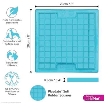 LickiMat Classic Playdate Slow Feeder for Dogs Lick Mat Boredom Anxiety Reducer Perfect for Food Treats Yogurt Liquid Food Peanut Butter Fun Alternative to a Slow Feed Dog Bowl, Turquoise