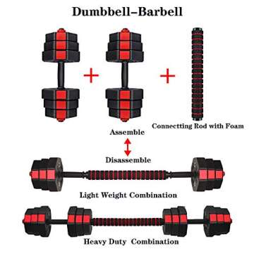 Weights Dumbbells Set Adjustable to 44Lbs, Free Weight Set for Men and Women Home Weight Set Fitness Barbell Set with Connecting Rod Gym Workout Exercise Training