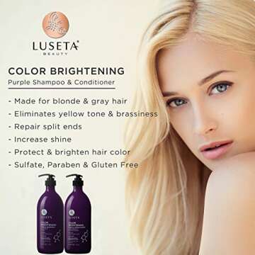 LUSETA Color Brightening Purple Shampoo and Conditioner Set for Blonde and Gray Hair