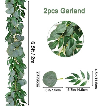 Greentime 6.5ft Artificial Eucalyptus Garland Set for Decor