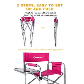 KingCamp Makeup Folding Artist Chair Bar Height Table, Cup Holder, Side Storage Bag, Footrest, Supports 300 lbs, 22" L x 23" W x 40" H, 22 x 23 x 40 inches, Pink