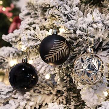 SHareconn 30ct 2.36 Inch Christmas Tree Balls Ornaments, Colored Shatterproof Plastic Decorative Baubles for Xmas Tree Decor Holiday Party Wedding Decoration (Black & Gold, 60mm)