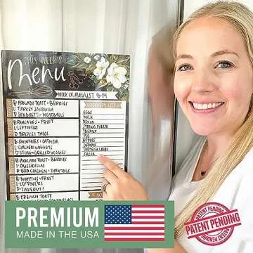 Hadley Designs Magnolia Magnetic Weekly Meal Planner Dry Erase Board for Refrigerator - Magnetic Meal Planner for Refrigerator Dry Erase, Weekly Dinner Menu Board