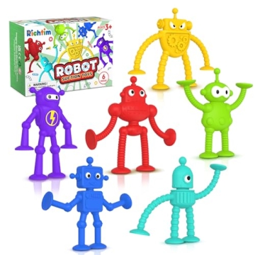 Baby Bath Toys Suction Toy: No Hole Suction Bath Toys for Toddlers, Robot Suction Fidget Toys Suctio...