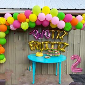 HEETON Twotti Frutti Birthday Decorations Balloons Twotti Fruity Cake Topper Second Fruit Pineapple ...