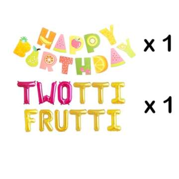 HEETON Twotti Frutti Birthday Decorations Balloons Twotti Fruity Cake Topper Second Fruit Pineapple Watermelon Balloon Garland Summer Birthday Party Supplies Decorations