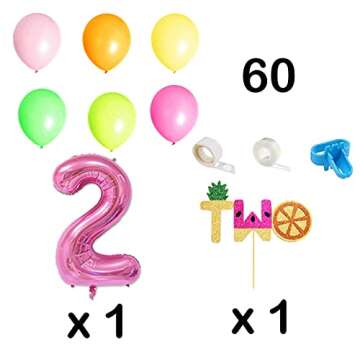 HEETON Twotti Frutti Birthday Decorations Balloons Twotti Fruity Cake Topper Second Fruit Pineapple Watermelon Balloon Garland Summer Birthday Party Supplies Decorations