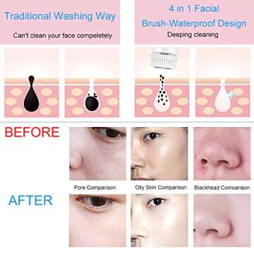 Facial Cleansing Brush - Etmury Waterproof Face Spin Brush Set, Electric Face Scrubber - 4 Brush Heads & 3 Speed for Deep Cleaning, Exfoliating, Cosmetics Removing, Facial Massaging (White)