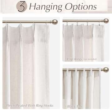 Cream Pinch Pleated Linen Curtains 84 Inches Long Light Filtering Semi Sheer Pleated Curtains with Hooks Back Tab Natural Thick Linen Textured Privacy Pleat Drapes 2 Panels for Living Room Bedroom