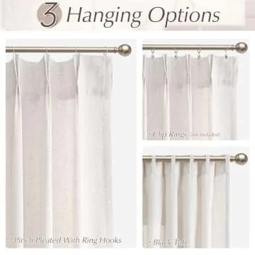 Cream Pinch Pleated Linen Curtains 84 Inches Long Light Filtering Semi Sheer Pleated Curtains with Hooks Back Tab Natural Thick Linen Textured Privacy Pleat Drapes 2 Panels for Living Room Bedroom