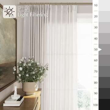 Cream Pinch Pleated Linen Curtains 84 Inches Long Light Filtering Semi Sheer Pleated Curtains with Hooks Back Tab Natural Thick Linen Textured Privacy Pleat Drapes 2 Panels for Living Room Bedroom