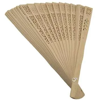 eoocvt 48pcs Summer Vintage Folding Bamboo Wooden Carved Hand Fan Wedding Bridal Party