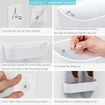 Yocice Wall Mounted Shoes Rack 6Pack with Sticky Hanging Strips, Plastic Shoes Holder Storage Organizer,Door Shoe Hangers (SM03-White-6)