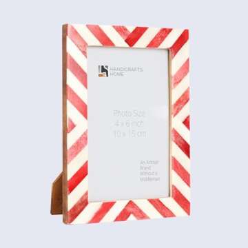 Handicrafts Home 4x6 Chevron Pattern Inspired Picture Frame - 4x6 Frames for Wall Hanging & Desk Decor, Vintage Decor, Living Room & Office Decor - Picture Frame for Photos, Nursery Decor Gifts, Red