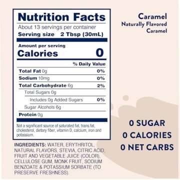 Jordan's Skinny Syrups Sugar Free Coffee Syrup, Caramel Flavor Drink Mix, Zero Calorie Flavoring for Chai Latte, Protein Shake, Food, Gluten Free, Keto Friendly, 25.4 Fl Oz, 1 Pack
