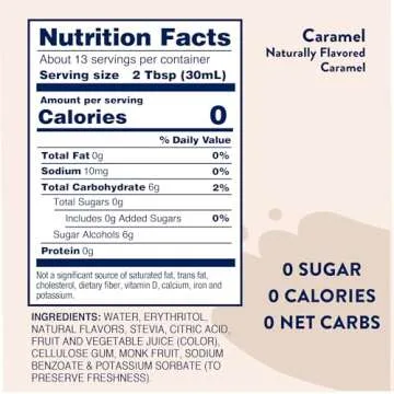 Jordan's Skinny Syrups Sugar Free Coffee Syrup, Caramel Flavor Drink Mix, Zero Calorie Flavoring for Chai Latte, Protein Shake, Food, Gluten Free, Keto Friendly, 25.4 Fl Oz, 1 Pack