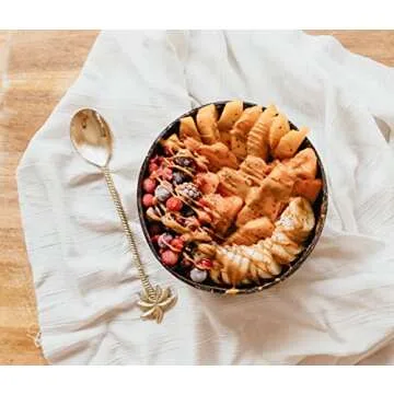 SiennaFox Large Brass Tropical Spoons Smoothie Bowls Gold Dessert Designer Mixing Cocktail Drink Stirrer Iced Coffee Boho Decor Bali Golden Decorative tableware Aesthetic Kitchen (PalmTree Spoon)