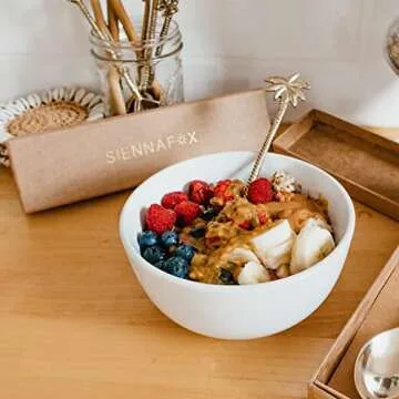 SiennaFox Large Brass Tropical Spoons Smoothie Bowls Gold Dessert Designer Mixing Cocktail Drink Stirrer Iced Coffee Boho Decor Bali Golden Decorative tableware Aesthetic Kitchen (PalmTree Spoon)