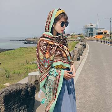 SUNBABY Women Boho Shawl Beach Towels Rectangle Polyester Scarf Travel Sarong Wrap Swimwear Cover Up Beach Mats, Green Geometry, 75*39inch