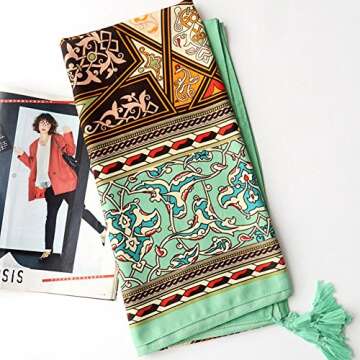 SUNBABY Women Boho Shawl Beach Towels Rectangle Polyester Scarf Travel Sarong Wrap Swimwear Cover Up Beach Mats, Green Geometry, 75*39inch