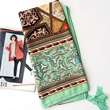 SUNBABY Women Boho Shawl Beach Towels Rectangle Polyester Scarf Travel Sarong Wrap Swimwear Cover Up Beach Mats, Green Geometry, 75*39inch