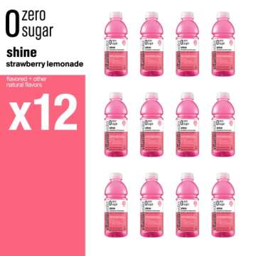 vitaminwater zero sugar shine, electrolyte enhanced water w/vitamins, strawberry lemonade drinks, 20 fl oz, 12 Pack