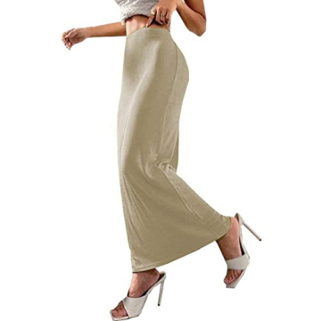 LYANER Women’s Beige Velvet High Waist Maxi Skirt