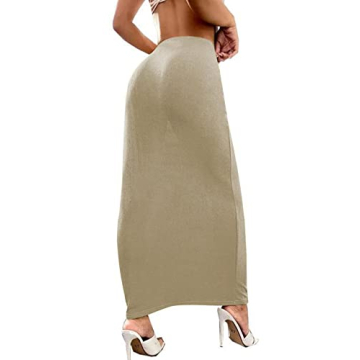 LYANER Women’s Beige Velvet High Waist Maxi Skirt