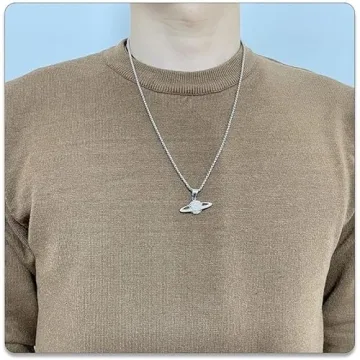 Stainless Steel Iced Out Saturn Pendant Necklace