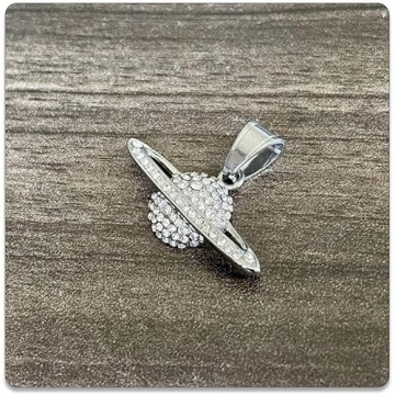 Stainless Steel Iced Out Saturn Pendant Necklace
