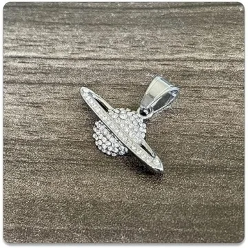 Stainless Steel Iced Out Saturn Pendant Necklace