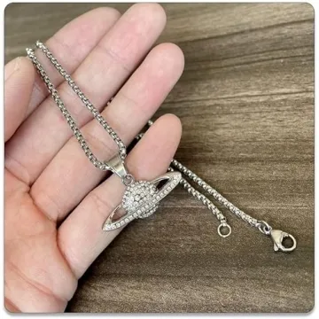 Stainless Steel Iced Out Saturn Pendant Necklace