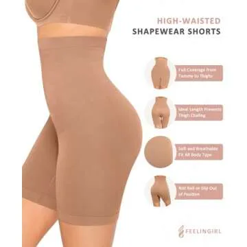 FeelinGirl Women Shapewear Control Panties High Waist Body Shaper Shorts Butt Lifter Thigh Slimming Underwear Sand
