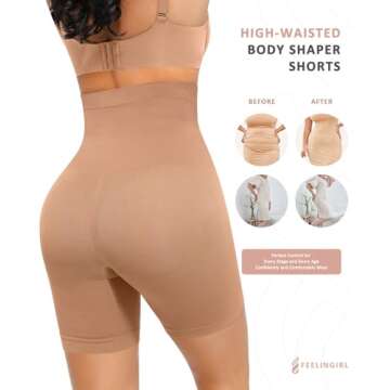 FeelinGirl Women Shapewear Control Panties High Waist Body Shaper Shorts Butt Lifter Thigh Slimming Underwear Sand