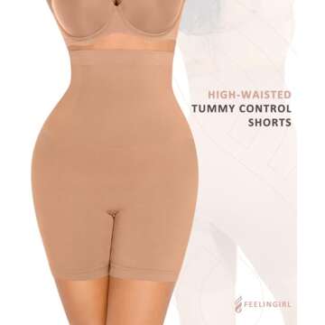 FeelinGirl Women Shapewear Control Panties High Waist Body Shaper Shorts Butt Lifter Thigh Slimming Underwear Sand